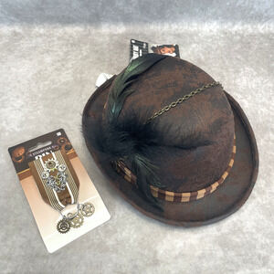 Steampunk Derby Hat & Pin Adult Costume Accessories Halloween Cosplay Dress Up